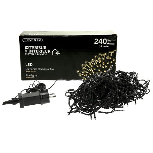 Article Guirlande lumineuse riz LED 240 18m noir/blanc chaud