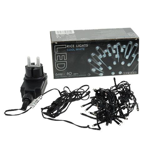 Article Guirlande lumineuse riz LED années 80 6m pour extérieur noir/blanc