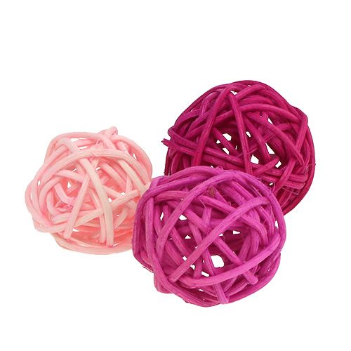 Assortiment de boules de rotin rose/fuchsia/lilas 3 cm 72 p.