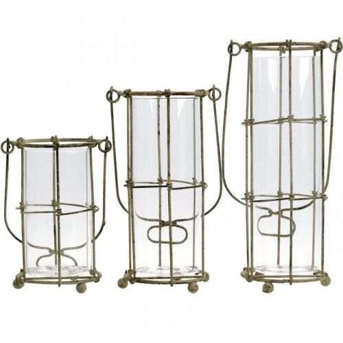Article Lanterne de jardin, lanterne métal Ø8.5cm H23/18.5/14.5cm lot de 3