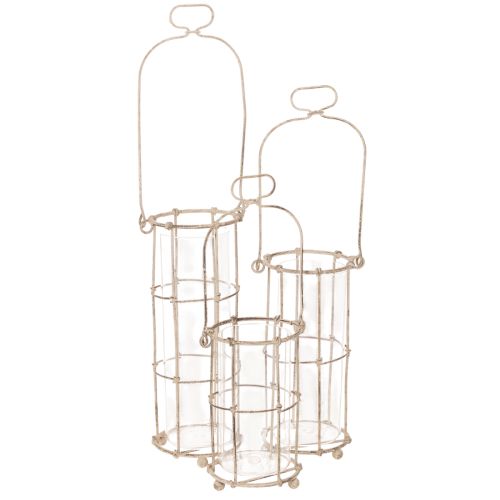 Lanterne de jardin, lampe à vent en métal Ø8,5 cm H23/18,5/14,5 cm, lot de 3