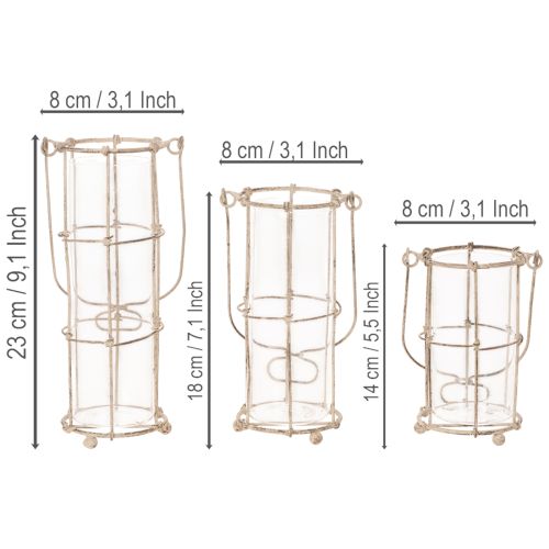 Lanterne de jardin, lampe à vent en métal Ø8,5 cm H23/18,5/14,5 cm, lot de 3 | Floristik24.be