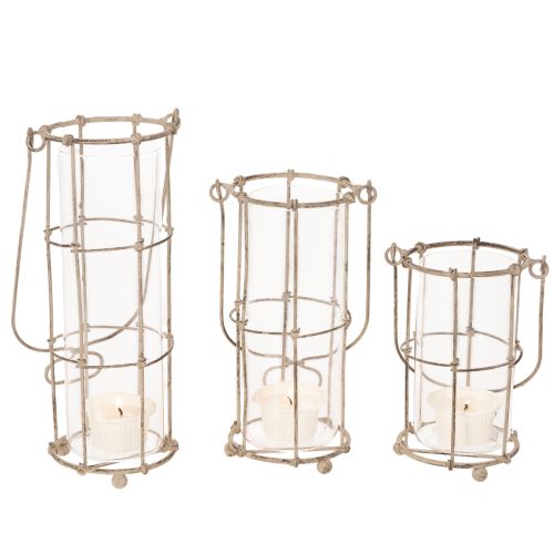Lanterne de jardin, lampe à vent en métal Ø8,5 cm H23/18,5/14,5 cm, lot de 3 | Floristik24.be