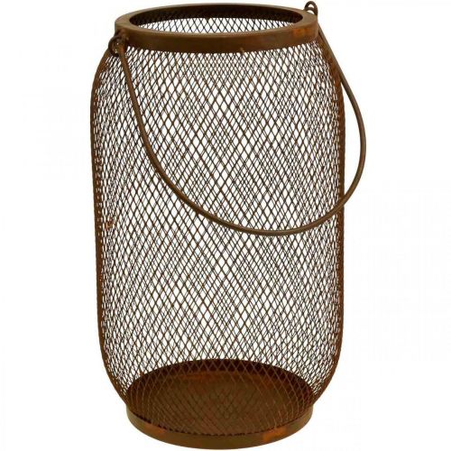 Article Lanterne déco avec anse métal aspect rouille Ø17cm H28.5cm