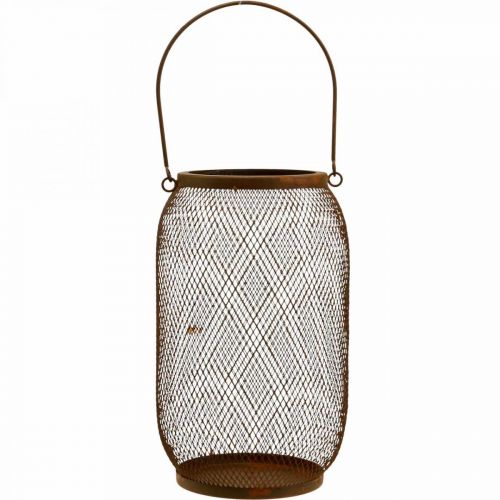 Article Lanterne déco avec anse métal aspect rouille Ø17cm H28.5cm