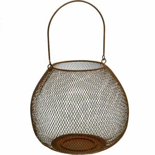 Lanterne déco avec anse métal aspect rouille Ø26cm H22cm