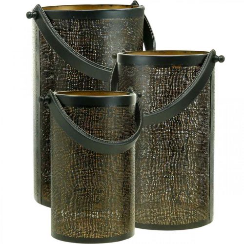 Article Lanternes décoratives, lanterne métal motif trou H35,5/31/25cm lot de 3