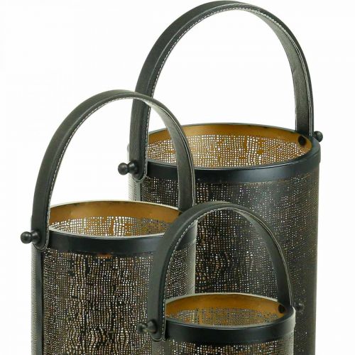 Article Lanternes décoratives, lanterne métal motif trou H35,5/31/25cm lot de 3