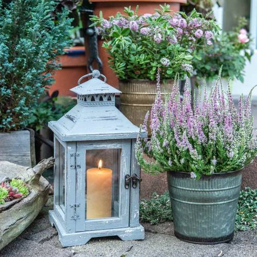 Floristik24 Lanterne en bois gris H32cm Lanterne de table pour la décoration