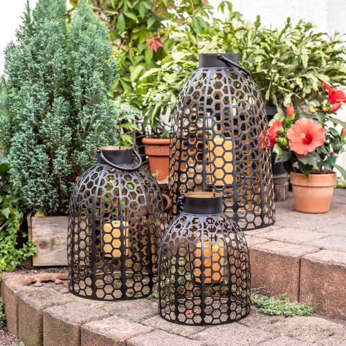 Floristik24 Lanterne métal noir grand bougeoir H52/40/30cm lot de 3