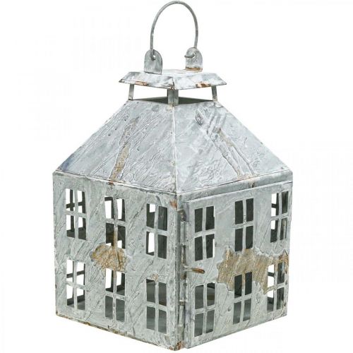 Article Lanterne décorative vintage métal maison lumineuse blanc rouille H35cm