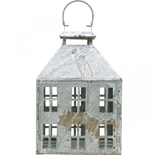 Article Lanterne décorative vintage métal maison lumineuse blanc rouille H35cm