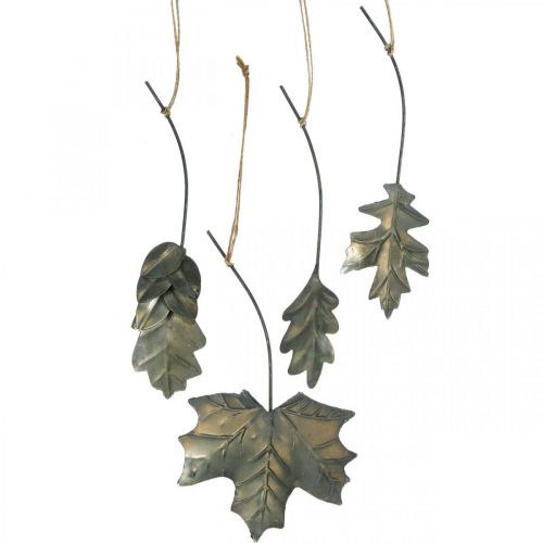 Floristik24 Feuilles en métal à suspendre feuilles d'automne gris antique 7.5-10cm 4pcs
