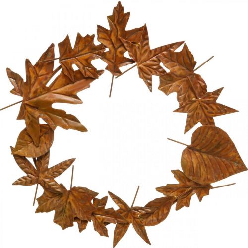 Article Couronne de feuilles, rouille noble, décoration en métal, couronne, décoration d&#39;automne, fleuriste commémorative Ø29cm