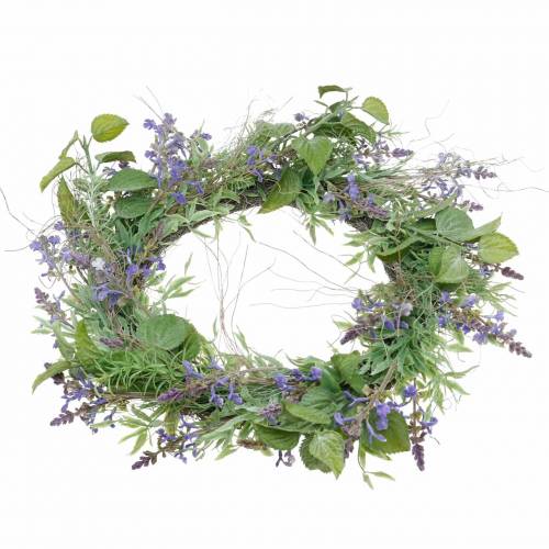 Article Couronne de lavande méditerranéenne Ø50cm, Couronne de fleurs artificielles avec lavande et romarin