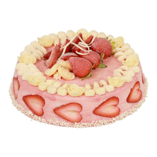 Floristik24 Factice alimentaire, gâteau artificiel crème fraise Ø23cm H9,5cm