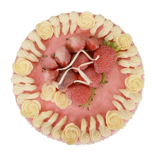 Floristik24 Factice alimentaire, gâteau artificiel crème fraise Ø23cm H9,5cm