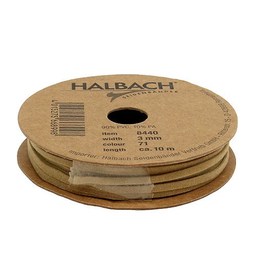 Floristik24 Lacet de cuir brun clair mat 3 mm 10 m