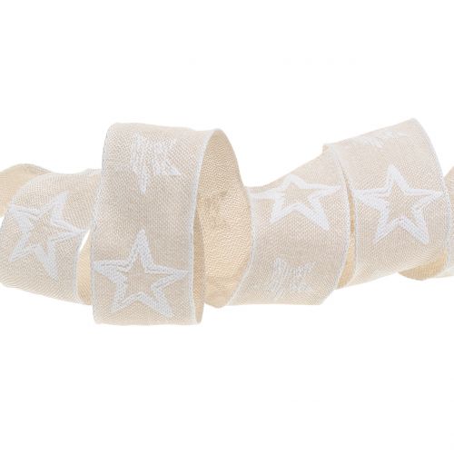 Floristik24 Ruban décoratif en jute avec motif étoile crème 40mm 15m