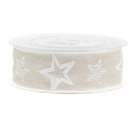 Floristik24 Ruban décoratif en jute avec motif étoile crème 40mm 15m