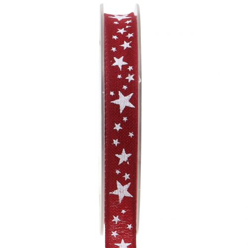 Floristik24 Ruban de jute motif étoile rouge foncé 15mm 15m