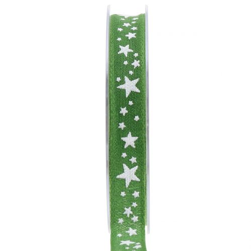 Ruban de jute avec motif étoile vert 15mm 15m