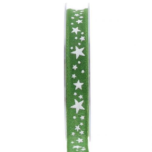 Ruban de jute avec motif étoile vert 15mm 15m