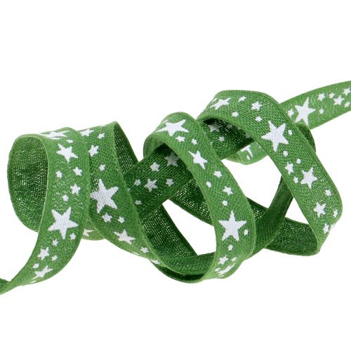 Floristik24 Ruban de jute avec motif étoile vert 15mm 15m