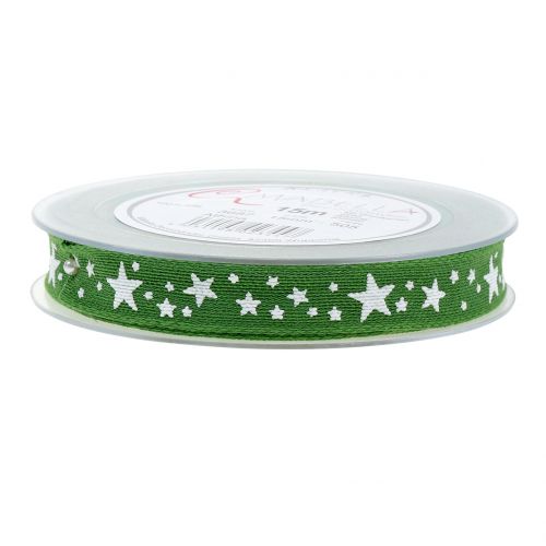 Floristik24 Ruban de jute avec motif étoile vert 15mm 15m