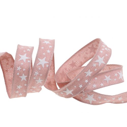Floristik24 Ruban de jute avec motif étoile rose 15mm 15m