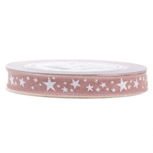 Floristik24 Ruban de jute avec motif étoile rose 15mm 15m