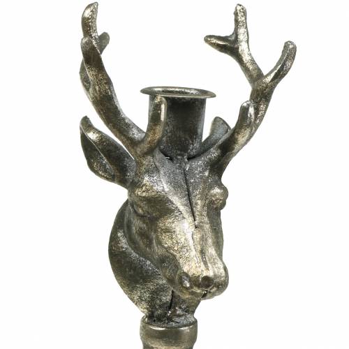 Floristik24 Bougeoir tête de cerf argent antique Ø13cm H40cm