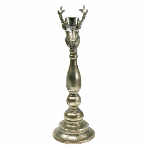 Floristik24 Bougeoir tête de cerf argent antique Ø13cm H40cm