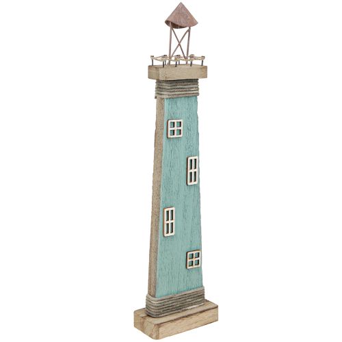 Article Phare aspect antique décoration de table maritime bois bleu 40,5cm