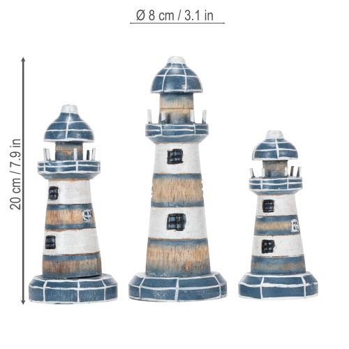 Article Décoration phare, style maritime, pour salon et terrasse, 20 cm, lot de 3.