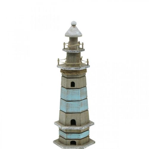 Floristik24 Phare en bois, déco nature maritime, bleu et blanc shabby chic H35,5cm