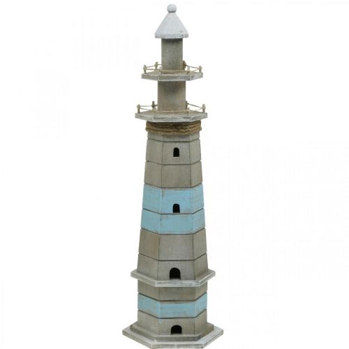 Floristik24 Phare à poser, décoration maritime en bois nature, bleu-blanc shabby chic H54cm