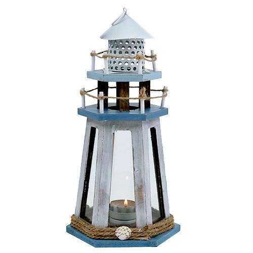 Floristik24 Phare photophore bleu-nature H. 32 cm