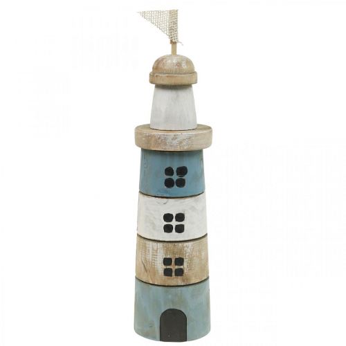 Phare en Bois Déco Bois Maritime Bleu Blanc H30.5cm