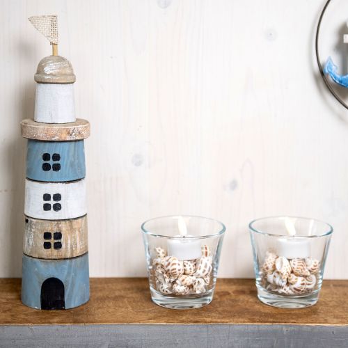 Floristik24 Phare en Bois Déco Bois Maritime Bleu Blanc H30.5cm