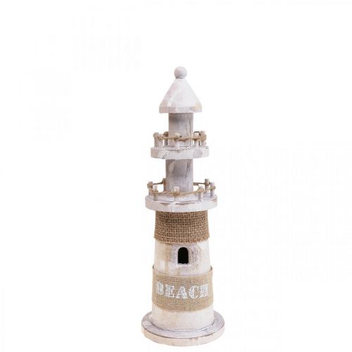 Phare en Bois Déco Bois Maritime Blanc H25cm