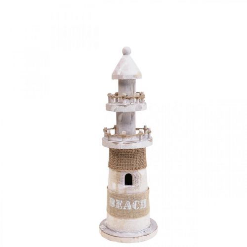 Article Phare en Bois Déco Bois Maritime Blanc H25cm