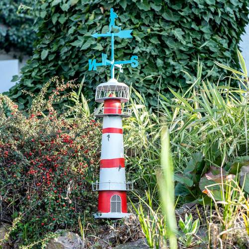 Article Phare rouge blanc avec girouette 90cm