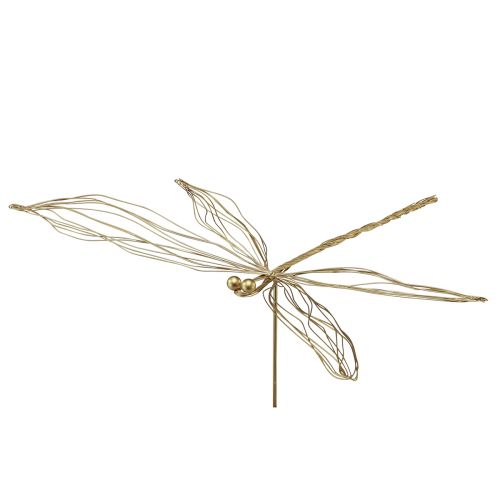 Article Bouchon de fleur décoratif en métal libellule été doré W28cm 2 pcs