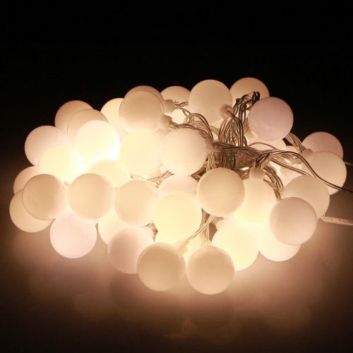 Article Guirlande lumineuse boules minuterie 60 LED blanc chaud intérieur extérieur 9m