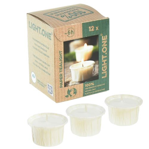 Light.one Lot de 12 bougies chauffe-plat en papier naturel sans plastique végétalien