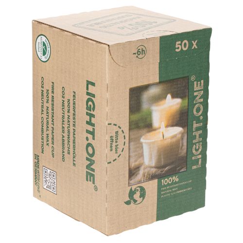 Article Bougie chauffe-plat sous étui en papier pour les fêtes et les moments d'ambiance. Lot de 50 bougies de 4 cm.