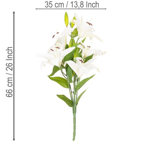 Lys artificiels, 6 fleurs blanches, branche fleurie réaliste, 66 cm | Floristik24.be