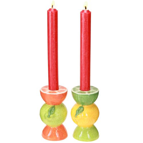 Article Bougeoir décoratif citron vert et citron en céramique H10,5 cm 2 pièces