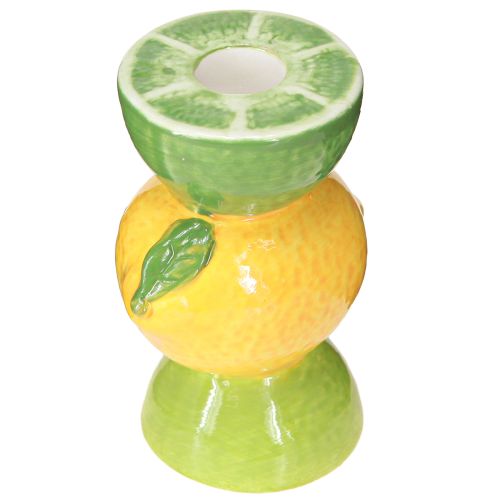 Article Bougeoir décoratif citron vert et citron en céramique H10,5 cm 2 pièces
